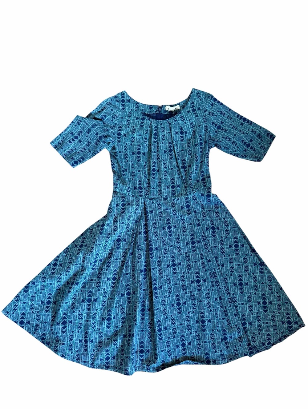 Mata Traders Blue Geo Print Fit-and-Flare Dress
